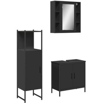vidaXL Set De Muebles De Ba&ntilde;o 3 Piezas Madera Contrachapada Negro Vidaxl