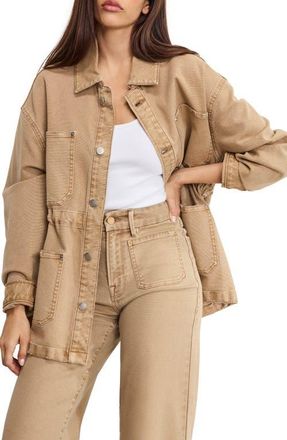 Good American Oversize Canvas Shirt Jacket in Good Khaki001 at Nordstrom, Size Medium