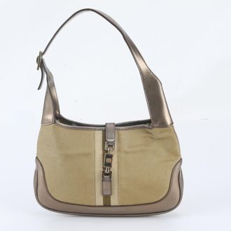 Gucci Gold Leather Canvas Handbag Shoulder Bag Tote Bag (Pre-Owned)