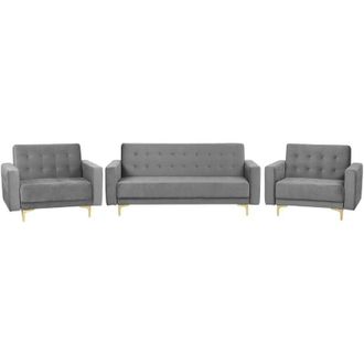 Beliani Beliani - Modern Velvet Sofa Suite 3 Seater Sofa Bed 2 Armchairs Tufted Grey Aberdeen