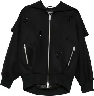 Simone Rocha Oversized Split Capuchon Jas met Versieringen - Dames - Sweatshirts & Hoodies - Zwart - Maat: S Wol