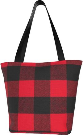 AOOEDM Plaid Flannel In Red Tote Bag Women Capacity Shoulder Grocery Shopping Bags