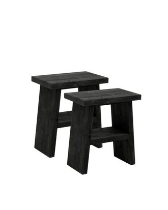 Deco Wood Pack 2 mesitas de noche o auxiliar madera maciza negro 45x39cm