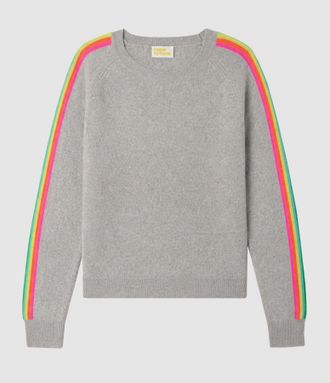 From Future Pull Col Rond Bandes Multicolores Gris Chin&eacute; Fonc&eacute;