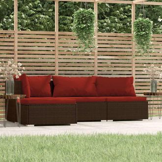 vidaXL Set Muebles De Jard&iacute;n 4 Pzas Y Cojines Rat&aacute;n Sint&eacute;tico Marr&oacute;n Vidaxl