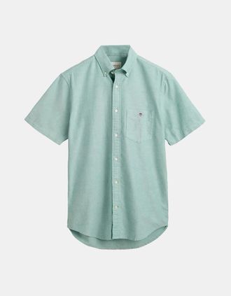 GANT Mens Regular-Fit Classic Short Sleeves Oxford Shirt - Green - Size: 40/Regular