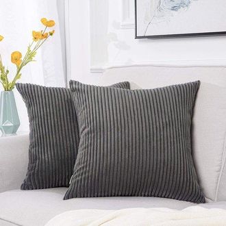 OEM Juego De 2 Cojines Cuadrados De Pana A Rayas Para Sof&aacute; O Dormitorio, Cojines Decorativos Grandes Y Ligeros De 45x45 Cm, Gris Oscuro