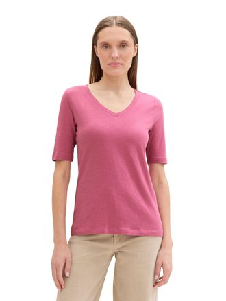 Tom Tailor V-Shirt TOM TAILOR, Damen, Gr. L (40), pink (pink velvet), Jersey, Obermaterial: 100% Baumwolle, unifarben, regular fit taillenbedeckt, V-Ausschnitt, 