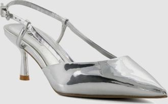Dune London Classify Pump Womens Silver Pointed Toe Slingback HTAT1025