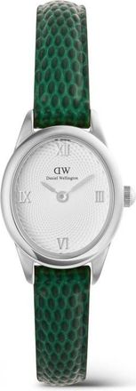 Daniel Wellington Ophelia Mini Leather Strap Watch, 22mm x 25.5mm in Silver-Tone/green at Nordstrom