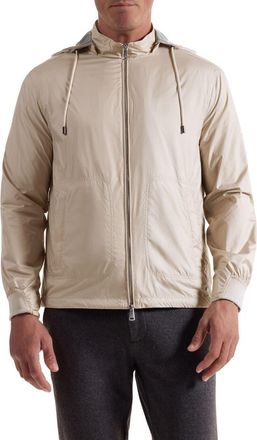 Bugatchi Water Repellent Windbreaker with Removable Drawstring Hood in Limestone at Nordstrom, Size Xxx-Large