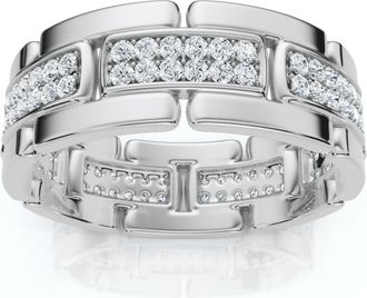 Pompeii3 85Ct TW Round Diamond Mens Link 8mm Wedding Band Gold Polished Ring Lab Grown