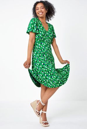 Roman Spot Frill Hem Stretch Skater Dress