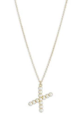 Meshmerise Imitation Pearl Initial Pendant Necklace in Yellow-X at Nordstrom Rack