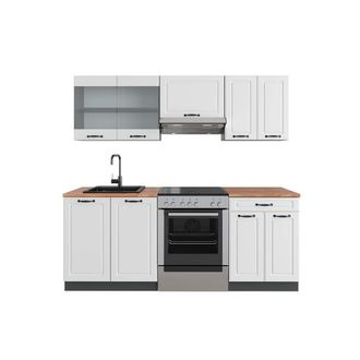 Vicco Mueble De Cocina R-line, Casa De Campo Blanca/antracita, 200 Cm, Et Roble