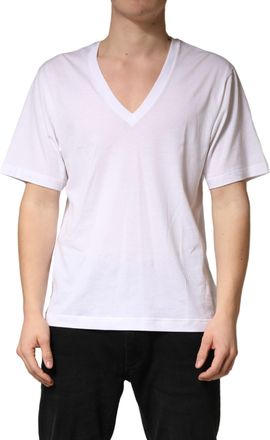 Dolce & Gabbana White Cotton Plain V-Neck Men Shirt Mens T-shirt
