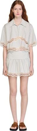 Sandro Striped cotton skort in Ecru /Bleu at Nordstrom, Size 40 Eu