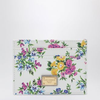 Dolce & Gabbana Printed calfskin leather card holder in off-white floral
