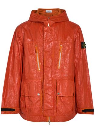 Stone Island Slick Hooded Nylon-tela Jacket - Orange - XL