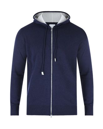 Eleventy Full-Zip Cashmere Hoodie with Suede Drawcords