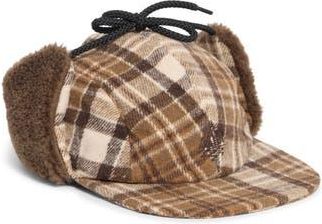 Rainforest Faux Shearling Flannel Trapper Hat in Brown Combo at Nordstrom Rack