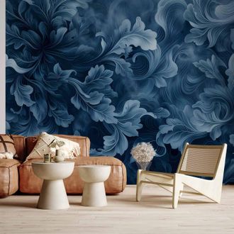 OEM Carta Da Parati Fotografica - Ornamenti Astratti Blu Scuro, Foglie Vittoriane / Ornamenti Astratti Blu Scuro Densi