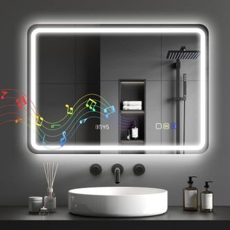 HOMCOM Homcom - Espejo De Ba&ntilde;o Con Luz Led 70x50 Cm Con Bluetooth 3 Colores De Luz Reloj Digital Funci&oacute;n Antivaho Funci&oacute;n De Memoria Interruptor T&aacute;ctil Ip44