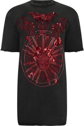 Philipp Plein Open Back T-Shirt Jurk Butterfly Tattoo - Dames - Korte kleedjes - Zwart - XS - Katoen - Kleedjes