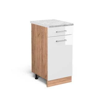 Vicco Mueble Bajo De Cocina R-line, Blanco Alto Brillo, 40 Cm Et M&aacute;rmol