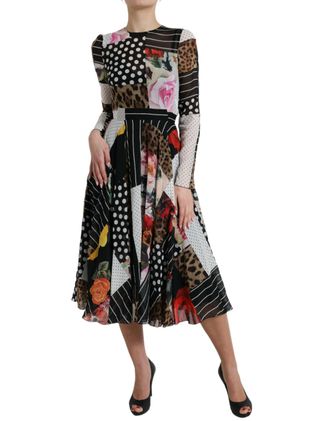 Dolce & Gabbana Womens Multicolor Patchwork Floral Leopard Dress