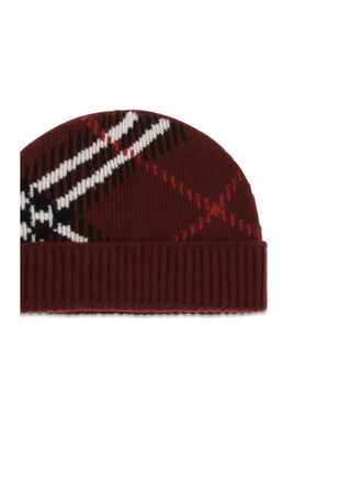 Burberry 8132889 Cashmere Check Beanie - Red