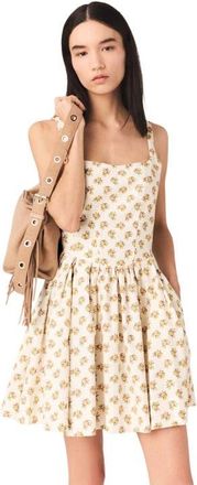 Maje Short flared patterned dress in Yellow Small Flowers Print at Nordstrom, Size 42 Eu