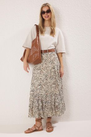 Trendyol Modest Dames Meerkleurig Dierenprint Maxi Uitlopend rok A-lijn Modest Rokken
