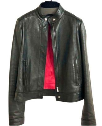 Gucci Black Leather Moto Biker Jacket Size L