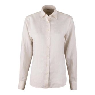 Stenstr&ouml;ms Beige Linnen Oversized Shirt met Parelknopen - Dames - Overhemden - Beige - 2XL - Linnen - Overhemden