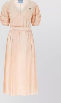 Prada silk dress with pleated detailing and puff sleeves