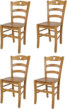 Tommychairs Tommychairs - Set 4 Sedie Modello Cuore Per Cucina Bar E Sala Da Pranzo, Robusta Struttura In Legno Di Faggio Color Rovere E Seduta In Legno