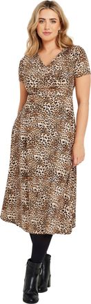 M&Co Womens Brown Leopard Print V-Neck Dress - Womens