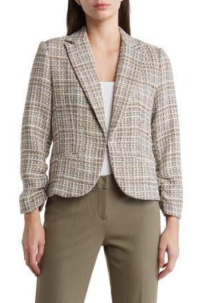 Amanda + Chelsea Scrunch Sleeve Boucl&eacute; Blazer in Camel/olive Multi at Nordstrom Rack, Size X-Small