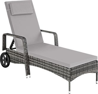 TecTake Tumbona de rat&aacute;n con 6 posiciones, coj&iacute;n y ruedas gris/gris claro