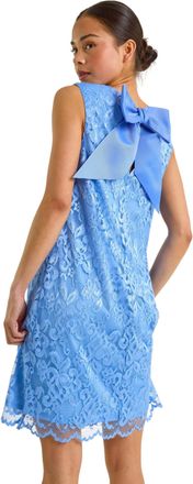 Roman Womens Petite Bow Back Lace Shift Dress - Blue - Size 18 UK