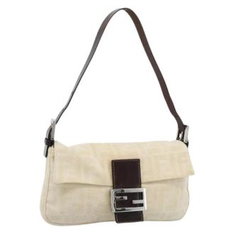 Fendi Pre-owned Vintage Zucca Schoudertas - Dames - Pre-owned - Beige - Maat: ONE Size Leer