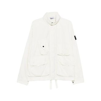 Stone Island Light Jackets, male, White, Size: M Logo Patch Light Jacket