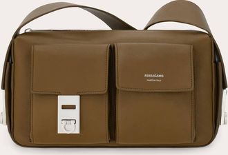 Ferragamo Men Utility shoulder bag with Hug buckle (M) Brown