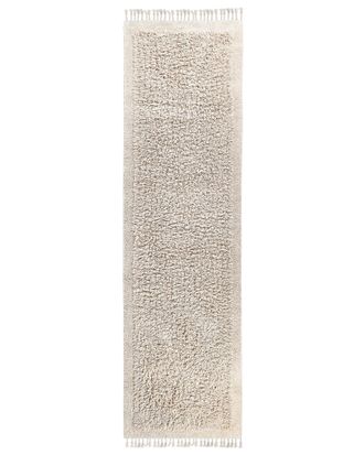 Beliani Tappeto Rettangolare In Cotone Con Frange 80 X 300 Cm Beige Bitlis