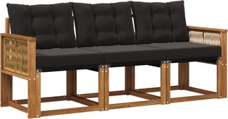 vidaXL Conjunto De Sof&aacute;s De Exterior 3 Uds. Natural Y Negro Vidaxl