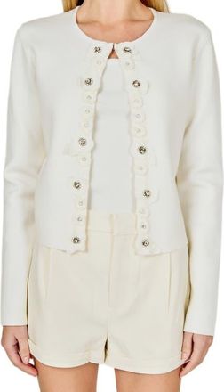 endless rose Embellished Floral Appliqu&eacute; Cardigan in Off White at Nordstrom, Size X-Small