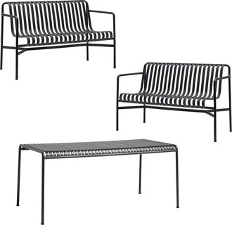 HAY Palissade Tisch + 2x Dining Bench, anthrazit