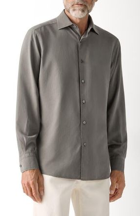 Ermenegildo Zegna Silk Shirt in Dark Taupe at Nordstrom, Size Xx-Large