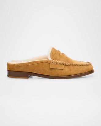 Rag & Bone Carter Shearling-Lined Suede Loafer Mules